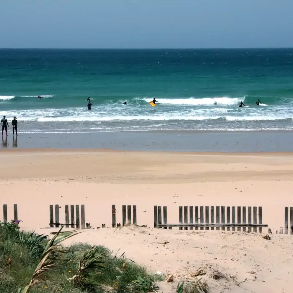 Surfing at El Palmar beach. Cadiz, Andalusia.